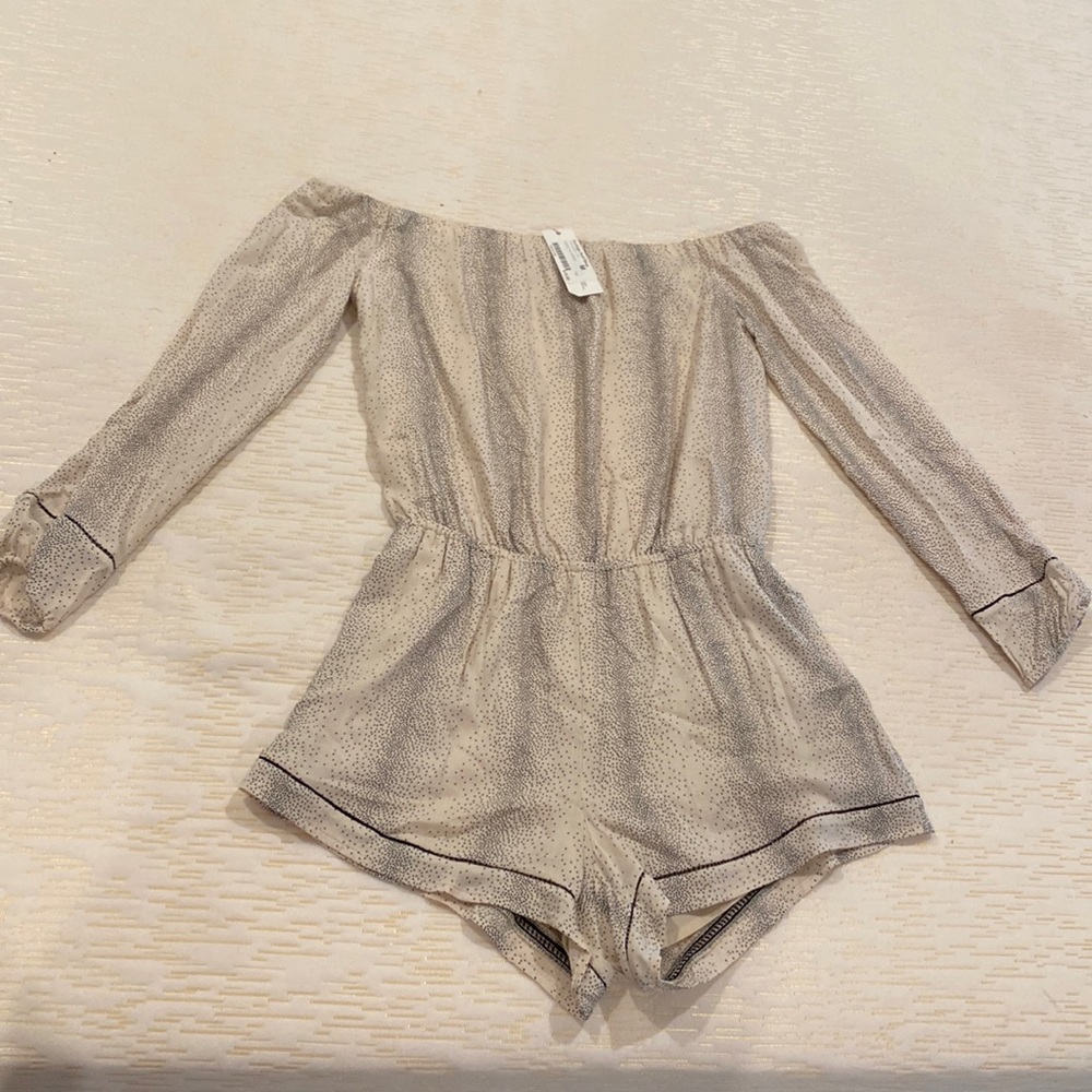 Tavik Carey cream and black off-the-shoulder romper